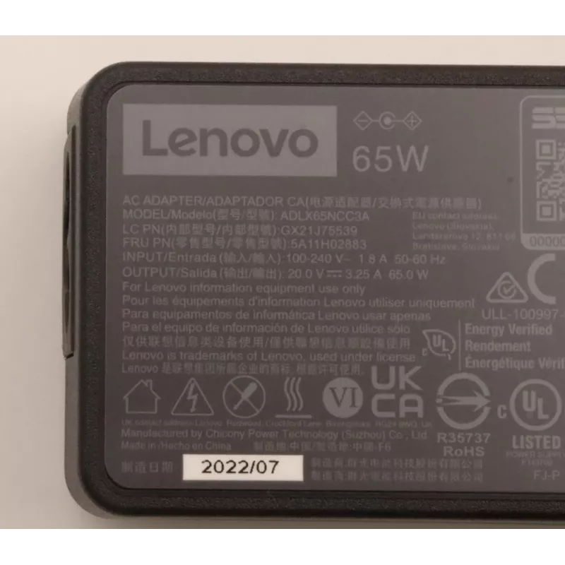 Lenovo 5A11H02883 Netzteil Drinnen 65 W Schwarz