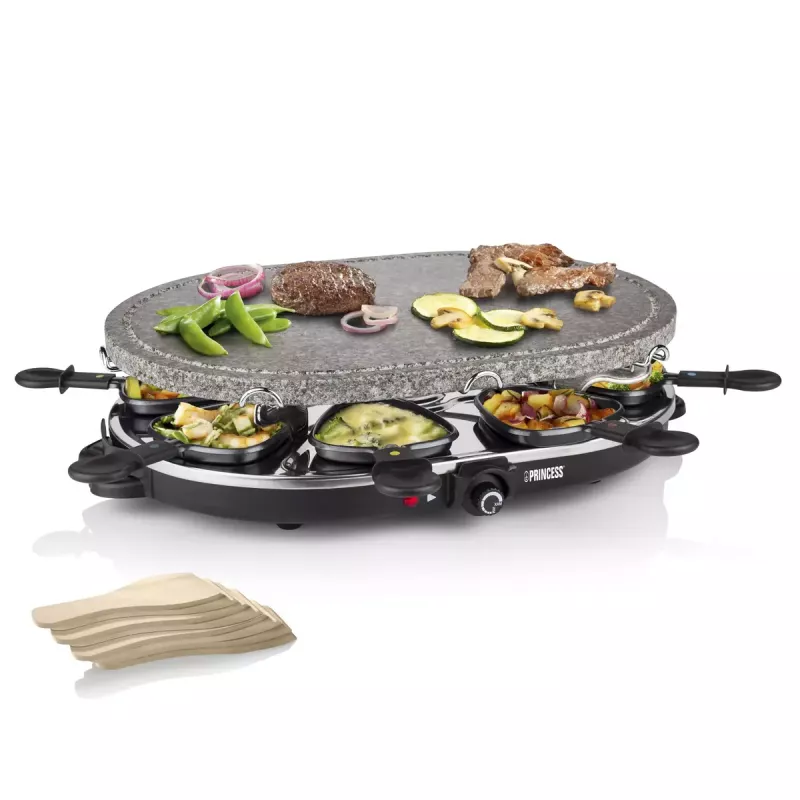 Princess 162720 Raclette 8 Oval Stone Grill Party 1200W 8 Pfannen
