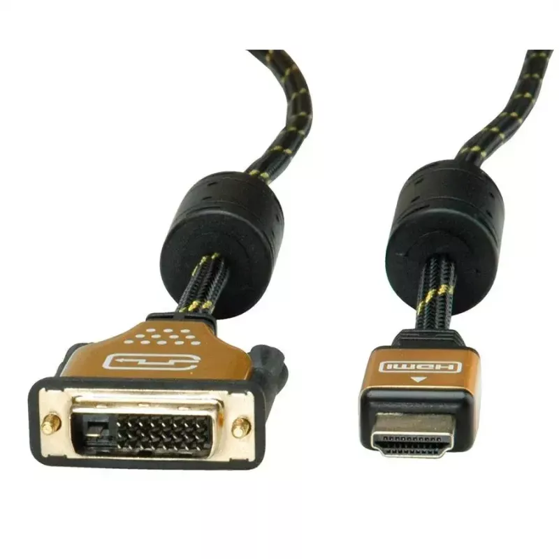 Video-Kabeladapter ROLINE 11.04.5895 10 m HDMI DVI Schwarz Gold