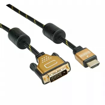 Video-Kabeladapter ROLINE 11.04.5895 10 m HDMI DVI Schwarz Gold