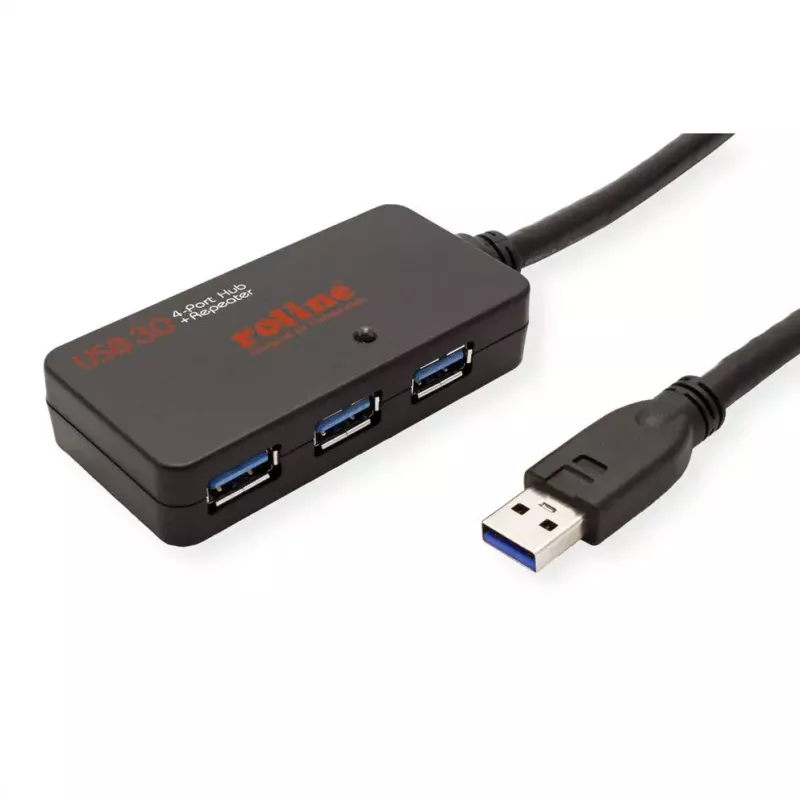 ROLINE USB 3.2 Gen 1 Hub 4 Ports mit Repeater schwarz 10 m