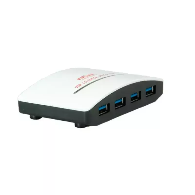 USB Hub ROLINE Schwarz & Weiß 4 Ports mit Netzteil