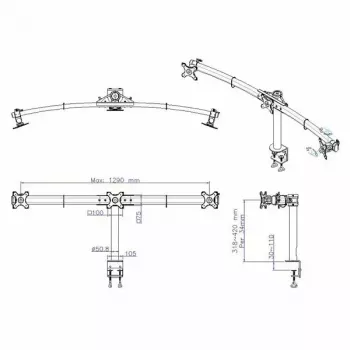 VALUE Triple LCD Arm Tischklemme schwarz — 3-Bildschirm-Monitorhalterung, verstellbar