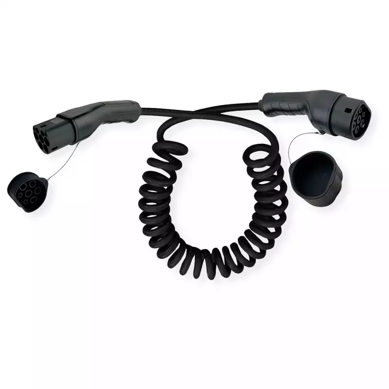 Ladekabel für Elektrofahrzeuge ROLINE 19.08.0057 — Typ 1 auf Typ 2, 7,5 m, 22 kW, 32 A, 480 V, schwarz