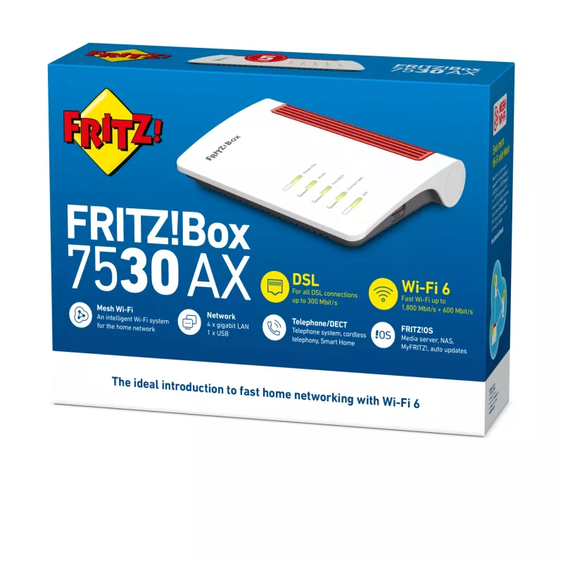 Box FRITZ! 7530 AX WLAN-Router Gigabit Ethernet Dualband (2,4 GHz / 5 GHz) Weiß