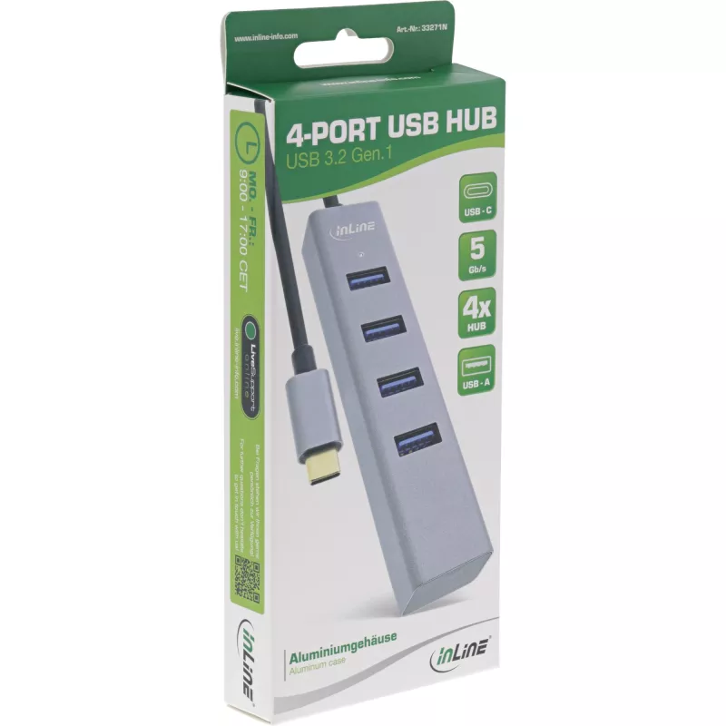 InLine USB-C 3.2 Multi Hub (4x USB-A 5Gb/s), OTG, Aluminiumgehäuse