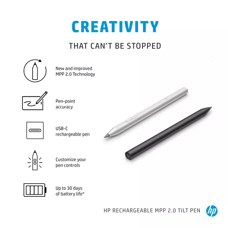 HP Wiederaufladbarer MPP 2.0 Tilt Pen (Schwarz), Laptop, HP, Schwarz, 1 Monat(e), China, Home