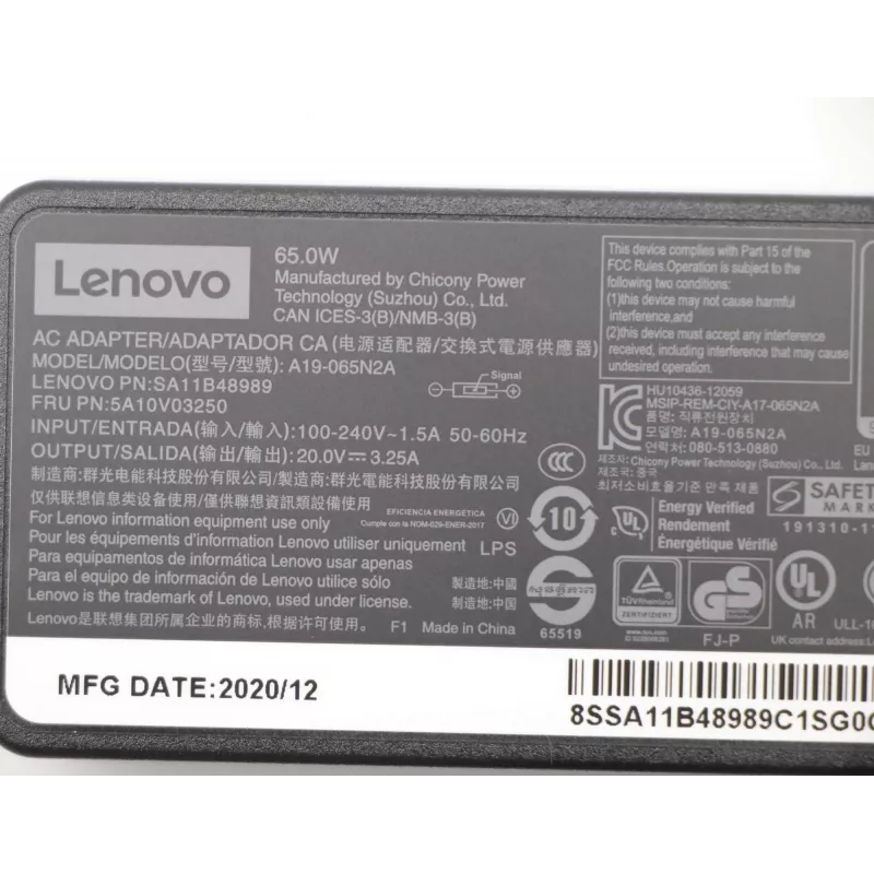 Lenovo 5A10V03250 power adapter/inverter Indoor 65 W Schwarz