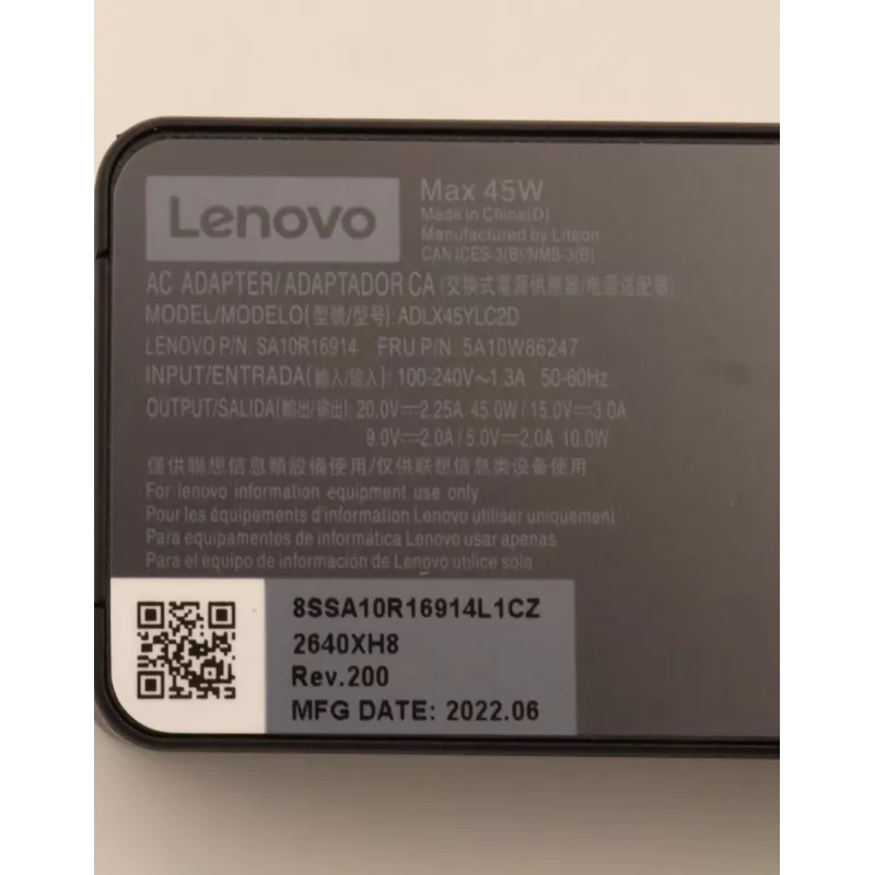 Lenovo 5A10W86247 Netzteil Indoor 45 W Schwarz