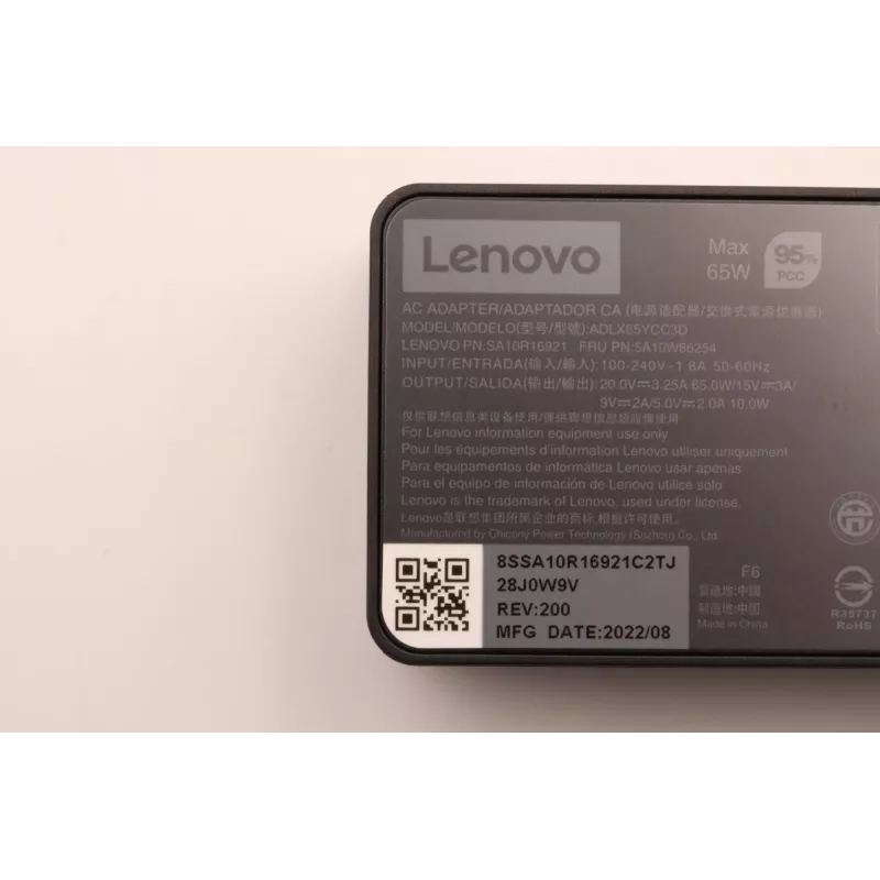 Netzteil 65W USB Type-C Lenovo 5A10W86254 — 65W USB-C-Netzteil für Laptops und kompatible Geräte