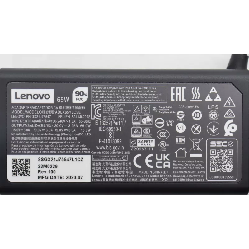 Netzteil Lenovo 65W USB-C Ladegerät 5A11J62092 für Laptops und USB-C-Geräte