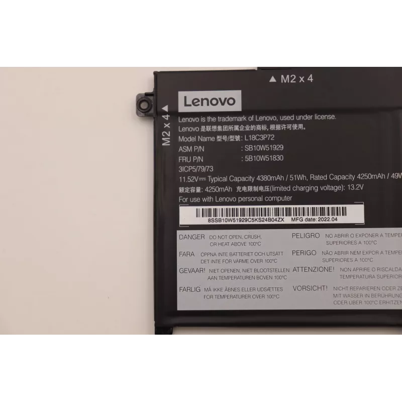 Interne Lithium-Ionen-Laptop-Batterie Lenovo 50Wh 5B10W51830