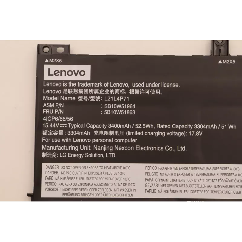Akku für Lenovo Laptops 5B10W51863 — Lithium-Ionen 52,5 Wh / 3400 mAh, intern, schwarz