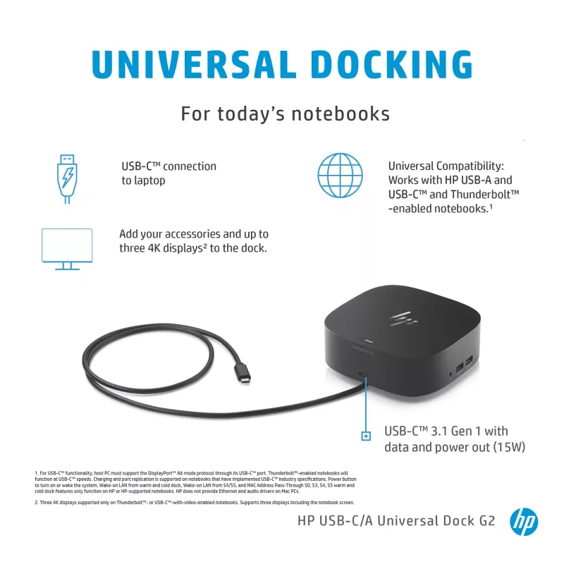 HP USB-C Dock G5, Kabelgebunden, USB 3.2 Gen 1 (3.1 Gen 1) Typ-C, Schwarz, USB, USB Typ-C, Windows 10, Windows 7
