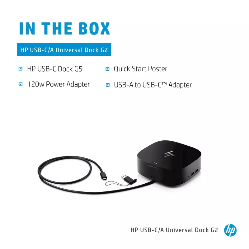HP USB-C Dock G5, Kabelgebunden, USB 3.2 Gen 1 (3.1 Gen 1) Typ-C, Schwarz, USB, USB Typ-C, Windows 10, Windows 7