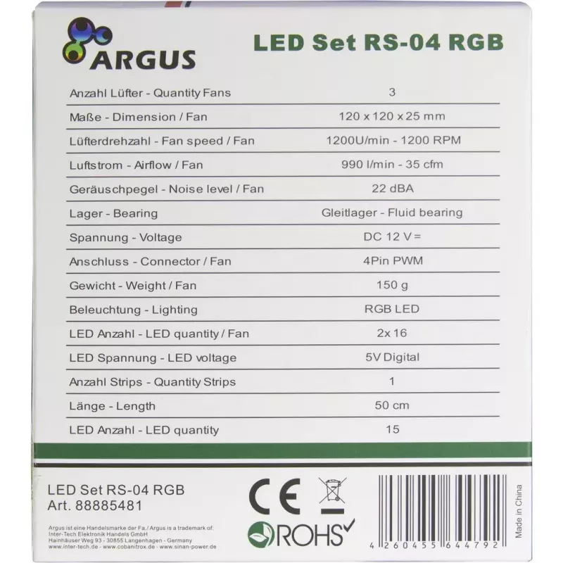 Lüfter Inter-Tech RS-04 RGB Computergehäuse-Lüfter 12 cm Schwarz