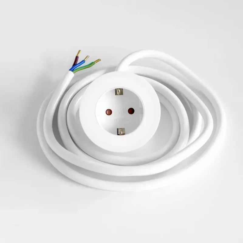 Einbau-Tischsteckdose Bachmann PIX mit 2 m Netzkabel, weiß, Ø 6,8 cm, Höhe 50 mm