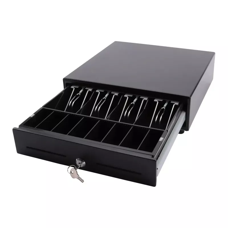 Elektronische Kassenschublade Olympia SD 330A, Metallgehäuse, Eingang 12–14 V, Breite 335 mm, Tiefe 330 mm, Höhe 104 mm, inklusive 2 Schlüssel