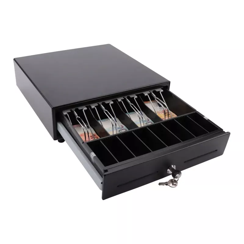 Elektronische Kassenschublade Olympia SD 330A, Metallgehäuse, Eingang 12–14 V, Breite 335 mm, Tiefe 330 mm, Höhe 104 mm, inklusive 2 Schlüssel