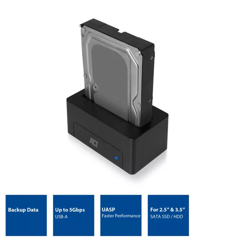 ACT 2,5 Zoll/3,5 Zoll SATA HDD/SSD Dockingstation USB 3.2 Gen1 Schwarz