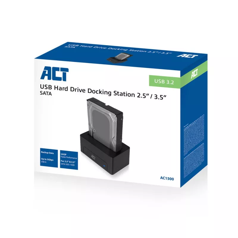 ACT 2,5 Zoll/3,5 Zoll SATA HDD/SSD Dockingstation USB 3.2 Gen1 Schwarz