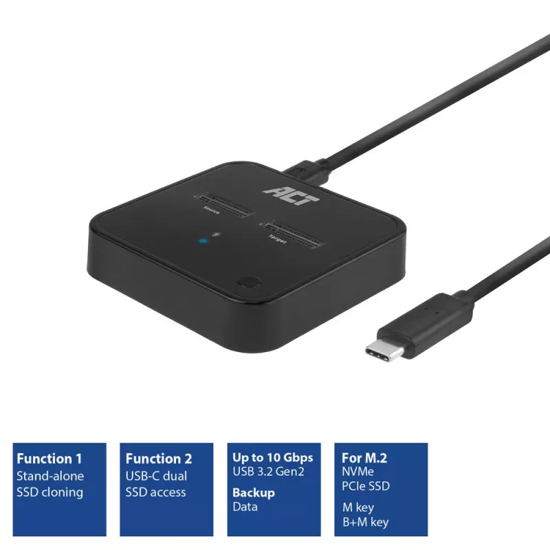 ACT M.2 NVMe/PCIe Dual-SSD-Docking-Klonstation, USB-C 3.2 Gen2