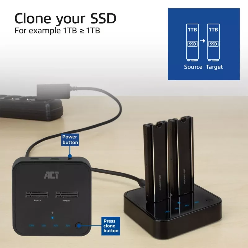ACT M.2 NVMe/PCIe Dual-SSD-Docking-Klonstation, USB-C 3.2 Gen2