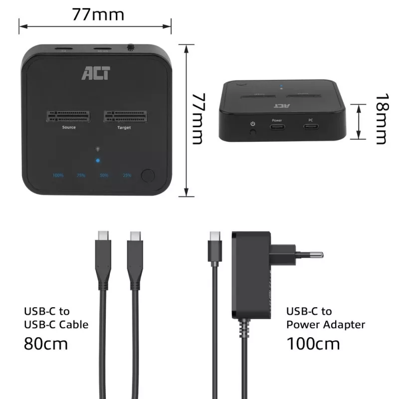 ACT M.2 NVMe/PCIe Dual-SSD-Docking-Klonstation, USB-C 3.2 Gen2