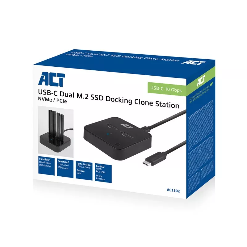 ACT M.2 NVMe/PCIe Dual-SSD-Docking-Klonstation, USB-C 3.2 Gen2