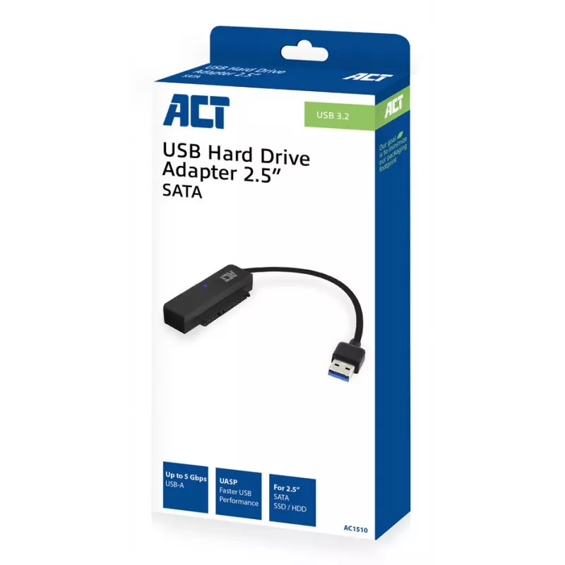 ACT USB-Adapterkabel für 2,5 Zoll SATA HDD/SSD AC1510 0,15 m Schwarz