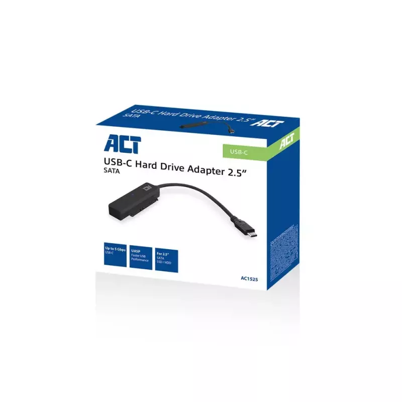 ACT USB-C-Adapterkabel für 2,5-Zoll-SATA-Festplatte/SSD AC1525 0,15 m Schwarz