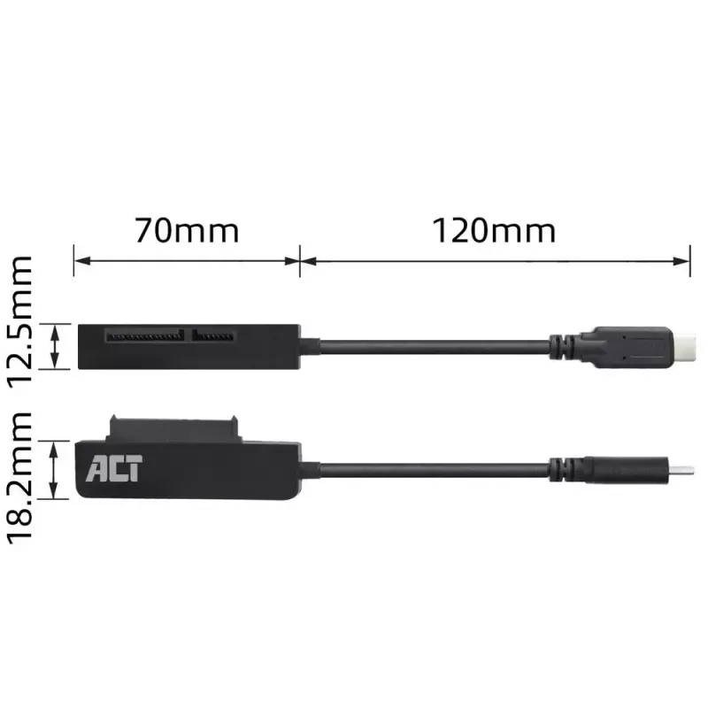 ACT USB-C-Adapterkabel für 2,5-Zoll-SATA-Festplatte/SSD AC1525 0,15 m Schwarz