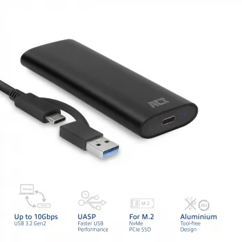 SSD-Gehäuse ACT AC1615 USB-C M.2 NVMe PCIe 10 Gbit/s Schwarz