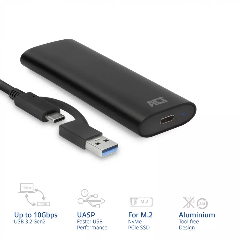 SSD-Gehäuse ACT AC1615 USB-C M.2 NVMe PCIe 10 Gbit/s Schwarz