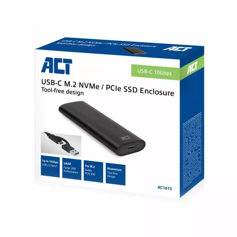 SSD-Gehäuse ACT AC1615 USB-C M.2 NVMe PCIe 10 Gbit/s Schwarz