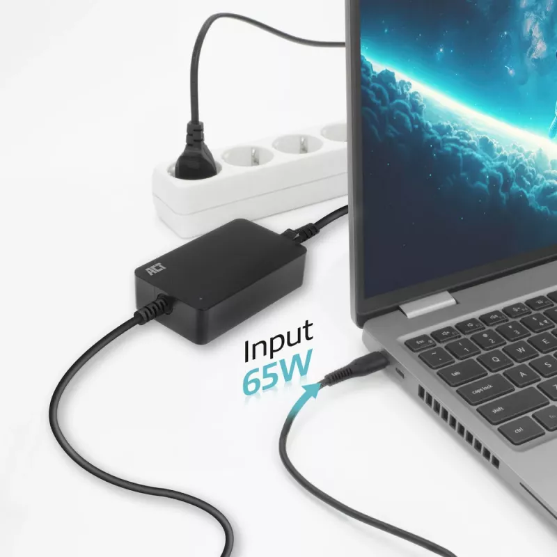 ACT USB-C Laptop-Ladegerät mit Power Delivery-Profilen 65 W, Laptop, Innenbereich, 100–240 V, 50/60 Hz, 65 W, 5–20 V