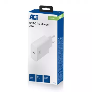 ACT Kompakter USB-C-Ladeadapter 20W Schnellladung Innenbereich Universal Weiß