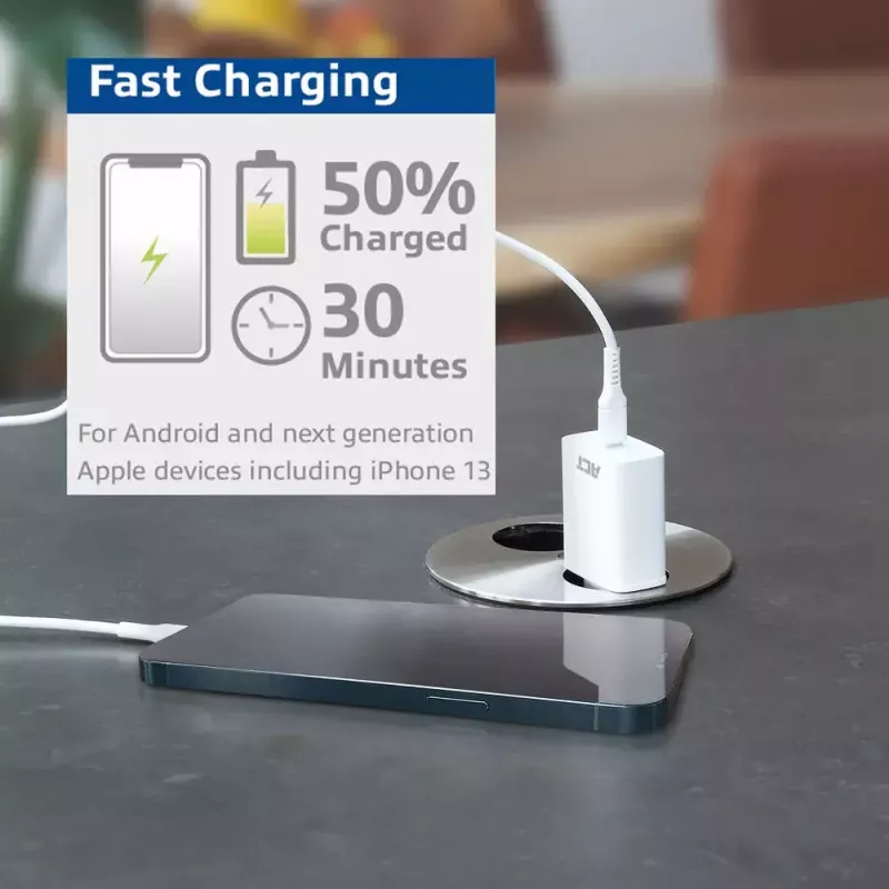 ACT Kompakter USB-C-Ladeadapter 20W Schnellladung Innenbereich Universal Weiß