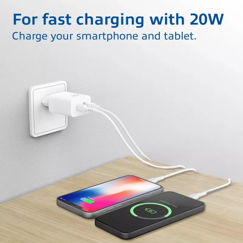ACT USB-C & USB-A Ladegerät 20 W mit Power Delivery PPS, Quick Charge, GaNFast
