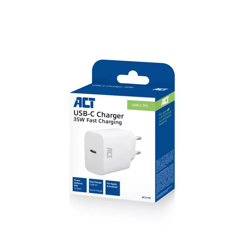 USB-C Ladegerät ACT 35W Power Delivery PPS GaNFast Universal