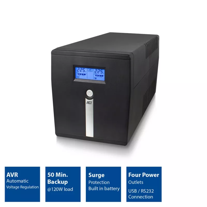 ACT Line Interactive USV 1000VA - 600W mit AVR, LCD-Anzeige