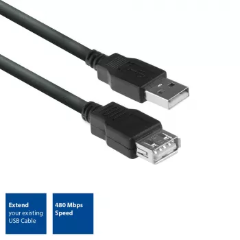 ACT USB 2.0 Verlängerungskabel A Stecker - A Buchse 1,8 Meter, Zip-Beutel