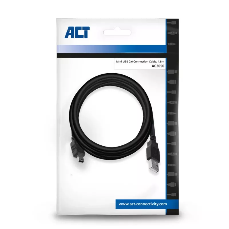 ACT USB 2.0 Verbindungskabel A-Stecker - Mini-B-Stecker 1,8 Meter