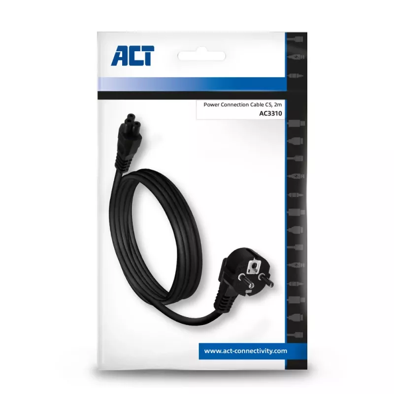 ACT Netzkabel Stecker CEE7/7 (abgewinkelt) - C5 schwarz 2 m