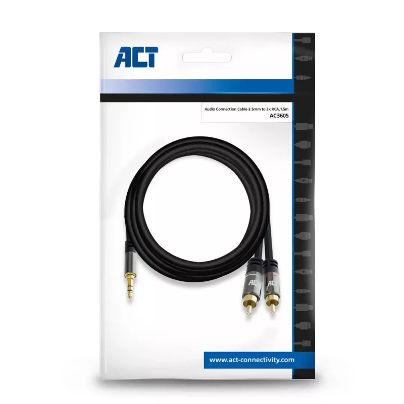 Audiokabel ACT AC3605 1,5 m 3,5 mm auf 2 x RCA Schwarz