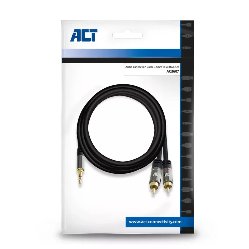 ACT 5 Meter hochwertiges Audioverbindungskabel 1x 3,5 mm Klinkenstecker – 2x Cinch-Stecker