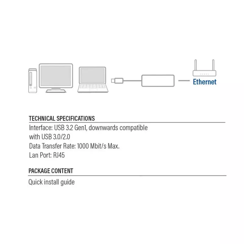 Netzwerkkarte ACT AC4410 Ethernet 1000 Mbit/s Kabelgebunden USB