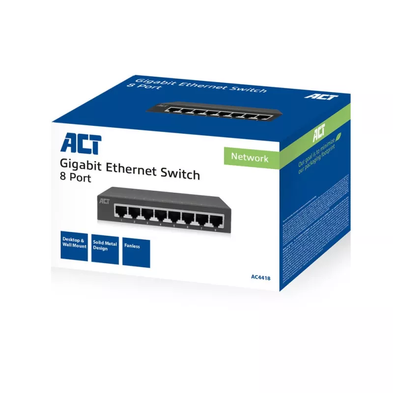 Unmanaged Switch ACT AC4418 8 Ports Gigabit Ethernet 10/100/1000