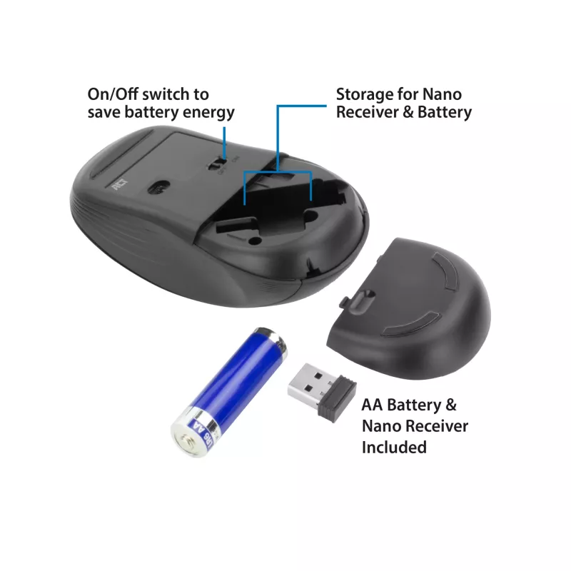 ACT Wireless Mouse 1600 DPI, leiser Klick, umweltfreundlich, aus recycelten Materialien