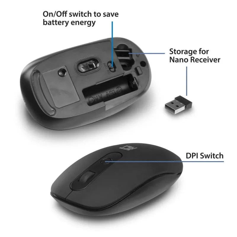 ACT Wireless Maus 1200 DPI, beidhändig, RF Wireless, 1200 DPI, Schwarz